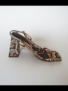 Gabrielle Union Strappy Snake-Print Block Heel Sandal in Multi-Color